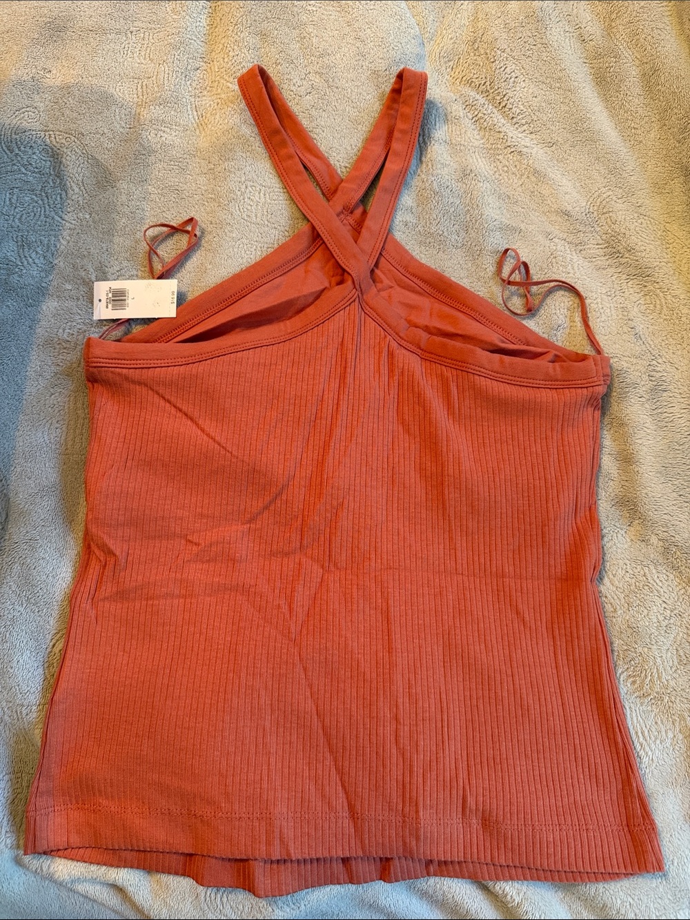 Sleeveless Ribbed Crossover Tank Top - Rust